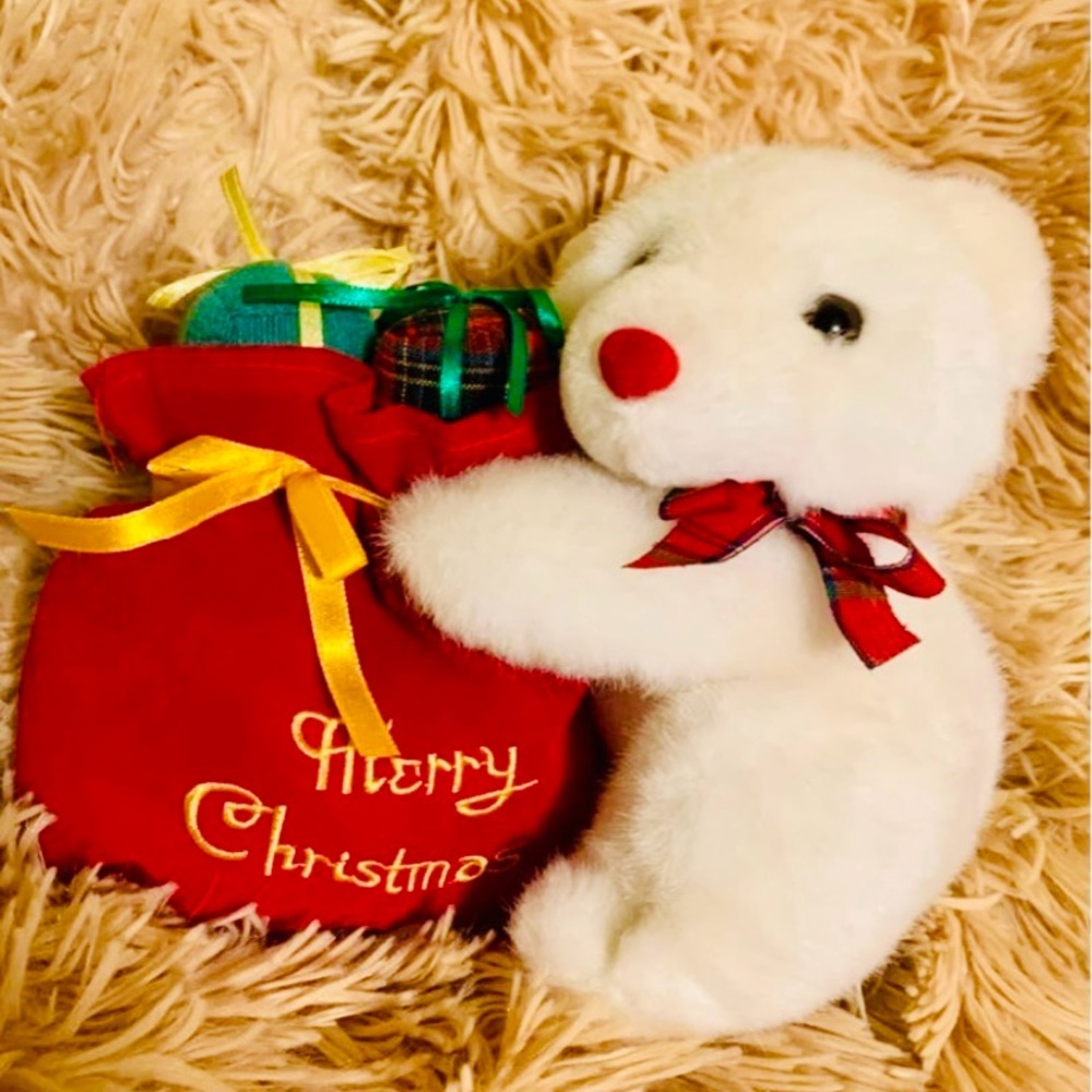 Merry Christmas Teddy Bear Holding Presents Sack stuffed animal toy